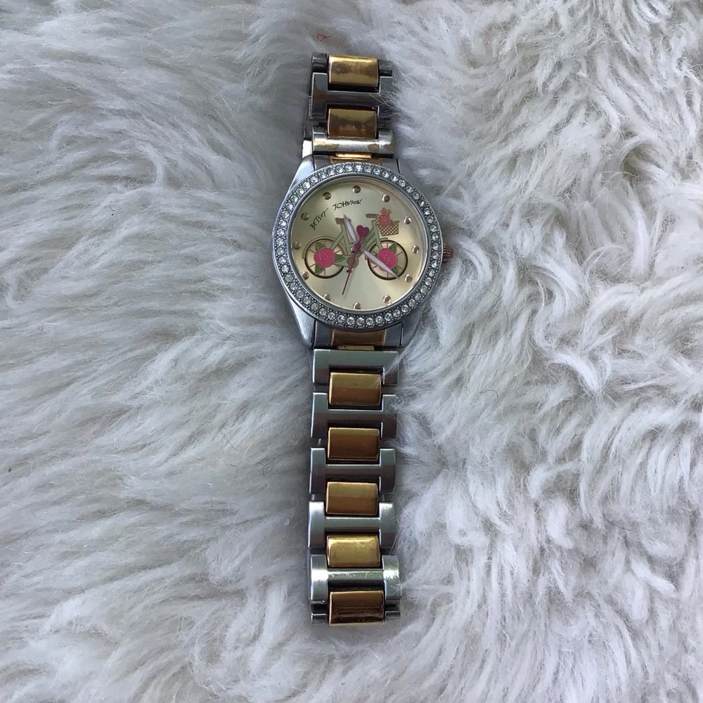Rare Betsy Johnson “Bicycle and Flowers” Two-Tone Silver/Gold Toned Watch